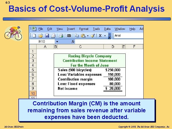 6 -3 Basics of Cost-Volume-Profit Analysis Contribution Margin (CM) is the amount remaining from