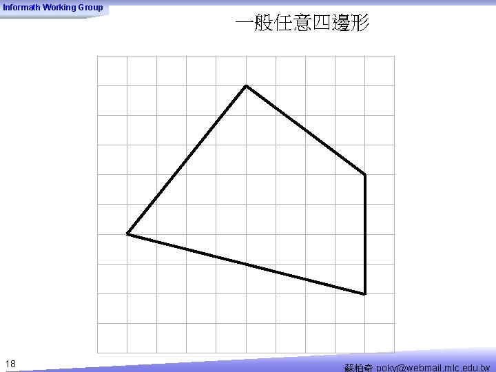 Informath Working Group 一般任意四邊形 18 蘇柏奇 poky@webmail. mlc. edu. tw 