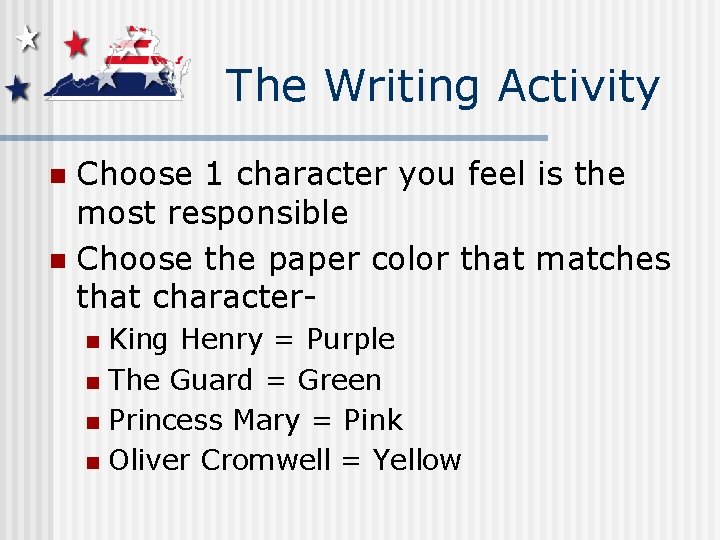 The Writing Activity Choose 1 character you feel is the most responsible n Choose