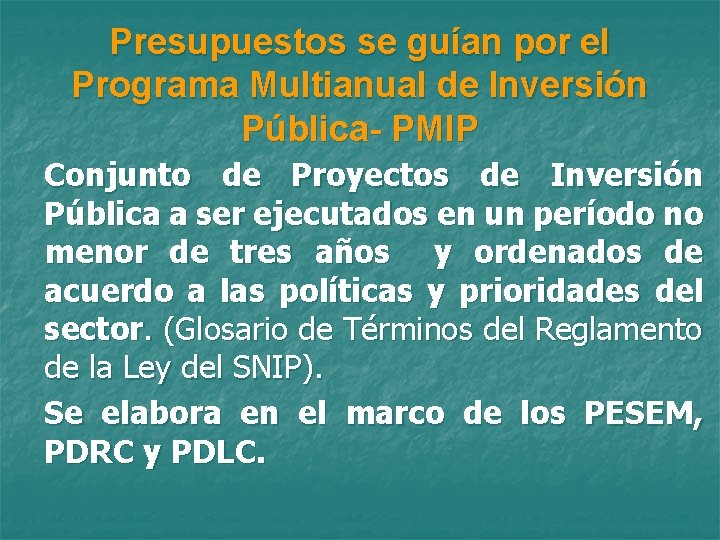 Presupuestos se guían por el Programa Multianual de Inversión Pública- PMIP Conjunto de Proyectos
