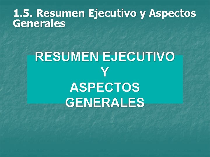 1. 5. Resumen Ejecutivo y Aspectos Generales RESUMEN EJECUTIVO Y ASPECTOS GENERALES 