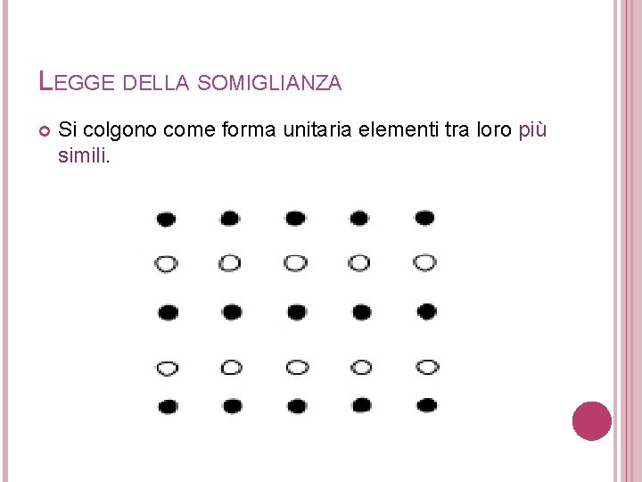 LEGGE DELLA SOMIGLIANZA Si colgono come forma unitaria elementi tra loro più simili. 