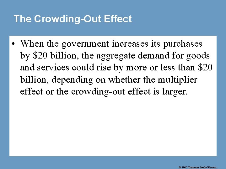 The Crowding-Out Effect • When the government increases its purchases by $20 billion, the