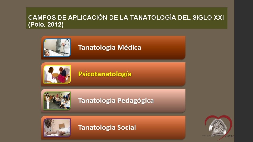 CAMPOS DE APLICACIÓN DE LA TANATOLOGÍA DEL SIGLO XXI (Polo, 2012) 