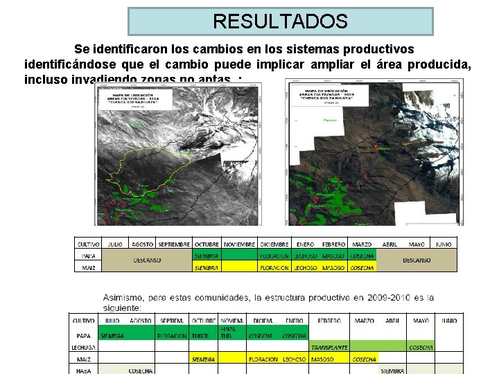 RESULTADOS Se identificaron los cambios en los sistemas productivos identificándose que el cambio puede