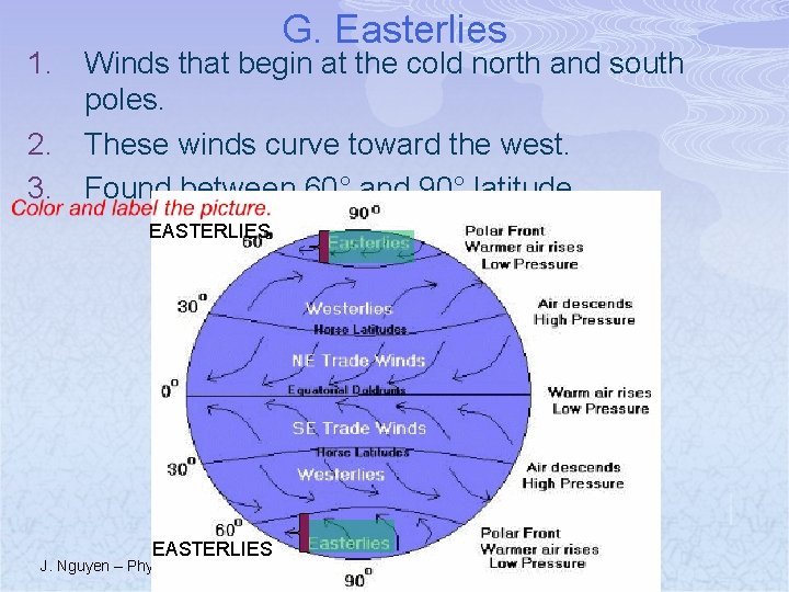 G. Easterlies 1. Winds that begin at the cold north and south poles. 2.