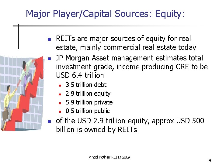 Major Player/Capital Sources: Equity: n n REITs are major sources of equity for real