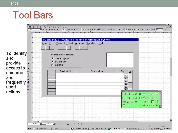 17 -28 Tool Bars To identify and provide access to common and frequently used 17 -28 Tool Bars To identify and provide access to common and frequently used