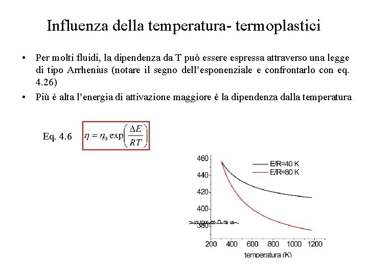 Influenza della temperatura- termoplastici • Per molti fluidi, la dipendenza da T può essere