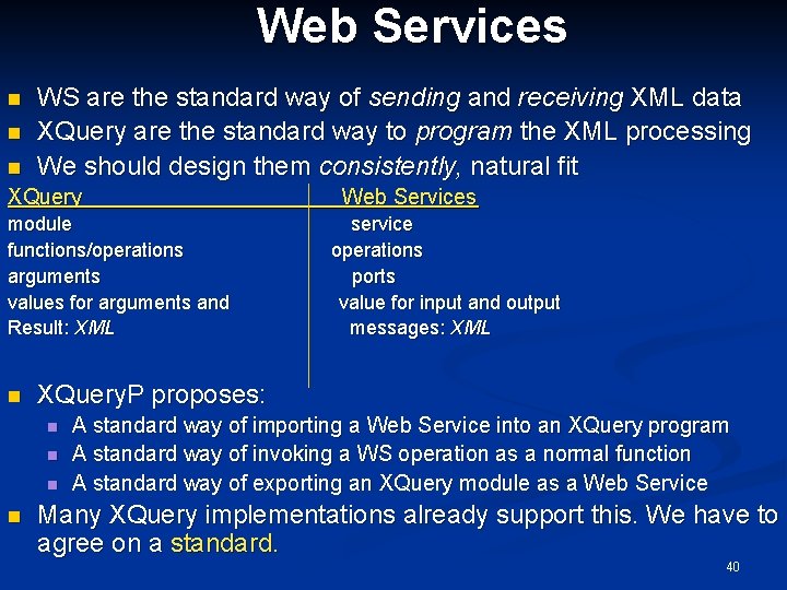 Web Services n n n WS are the standard way of sending and receiving