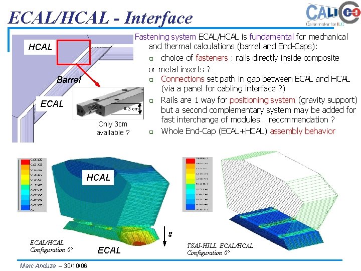 ECAL/HCAL - Interface Fastening system ECAL/HCAL is fundamental for mechanical and thermal calculations (barrel