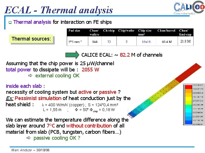 ECAL - Thermal analysis q Thermal analysis for interaction on FE ships Thermal sources: