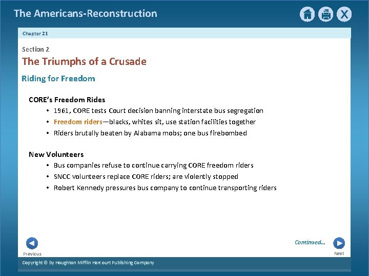The Americans-Reconstruction Chapter 21 Section 2 The Triumphs of a Crusade Riding for Freedom