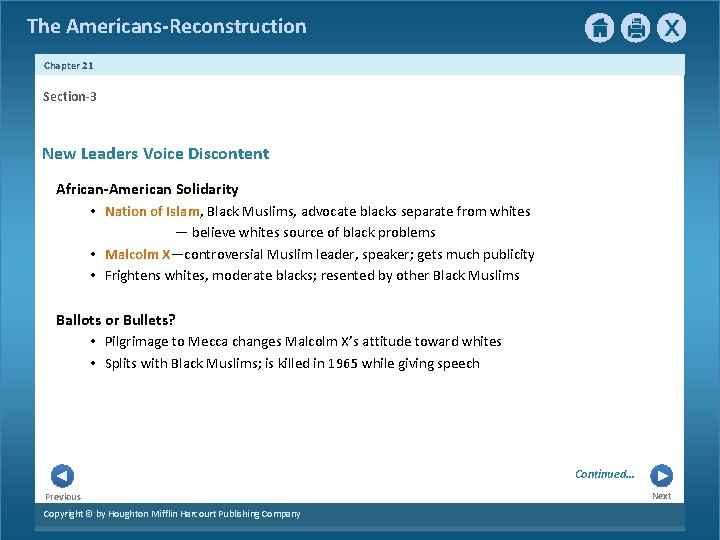 The Americans-Reconstruction Chapter 21 Section-3 New Leaders Voice Discontent African-American Solidarity • Nation of