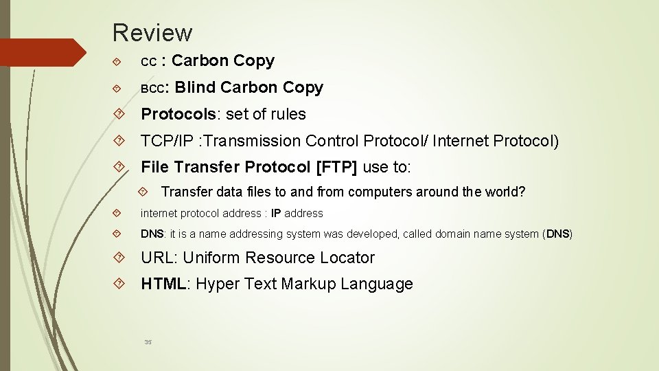 Review : Carbon Copy CC BCC: Blind Carbon Copy Protocols: set of rules TCP/IP