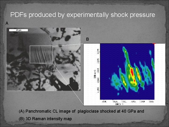 PDFs produced by experimentally shock pressure A B (A) Panchromatic CL image of plagioclase