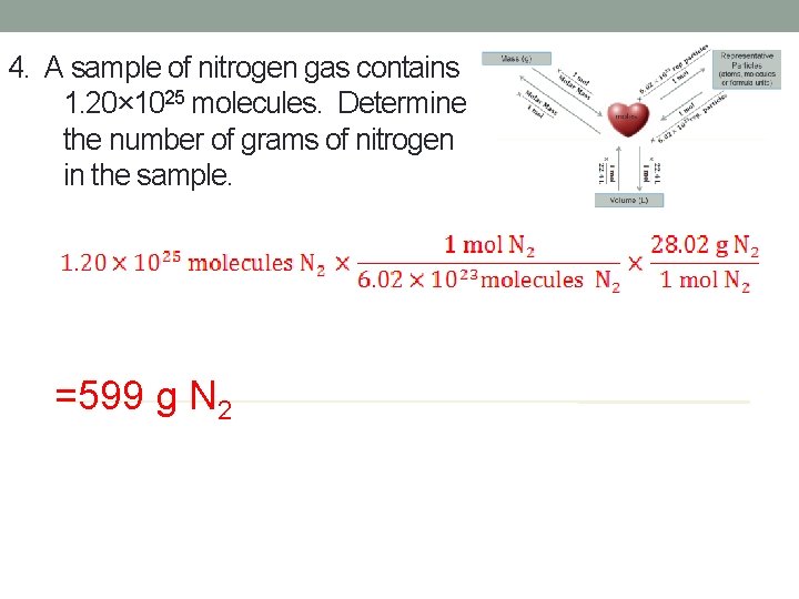 4. A sample of nitrogen gas contains 1. 20× 1025 molecules. Determine the number