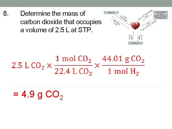 8. Determine the mass of carbon dioxide that occupies a volume of 2. 5