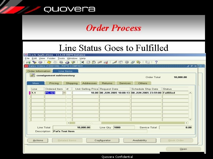 Order Process Line Status Goes to Fulfilled Quovera Confidential 38 
