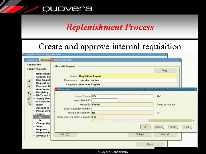 Replenishment Process Create and approve internal requisition Quovera Confidential 47 