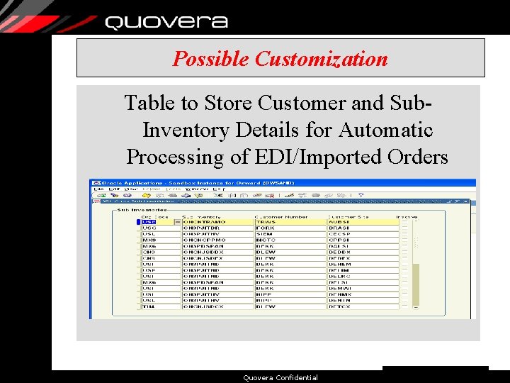 Possible Customization Table to Store Customer and Sub. Inventory Details for Automatic Processing of