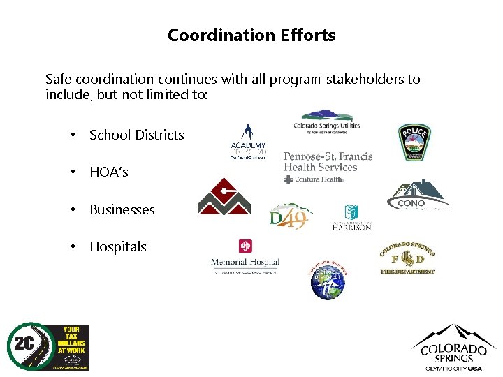 Coordination Efforts Safe coordination continues with all program stakeholders to include, but not limited