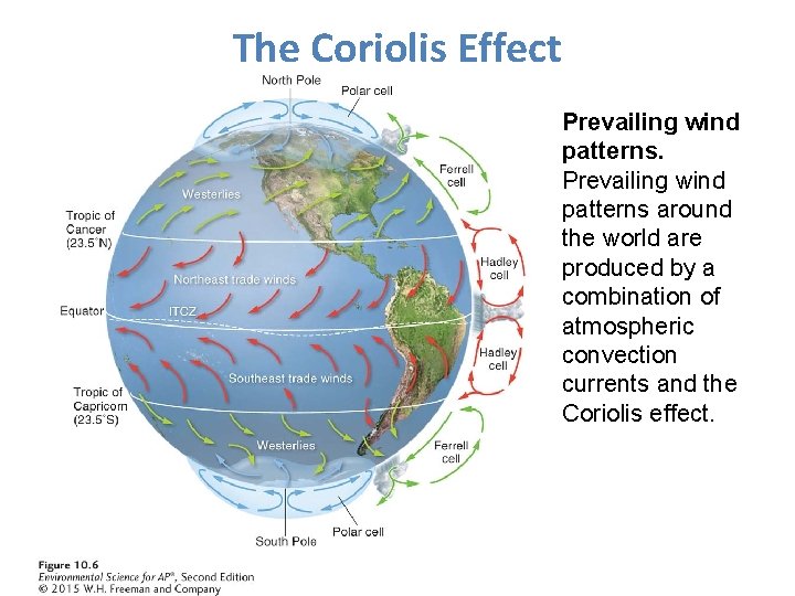 The Coriolis Effect Prevailing wind patterns around the world are produced by a combination