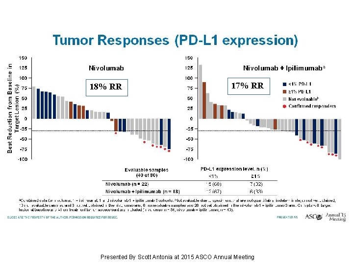 17% RR 18% RR Tumor Responses (PD-L 1 expression) Presented By Scott Antonia at