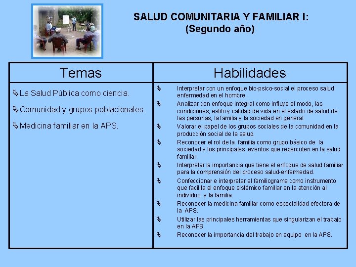 SALUD COMUNITARIA Y FAMILIAR I: (Segundo año) Temas ÄLa Salud Pública como ciencia. ÄComunidad