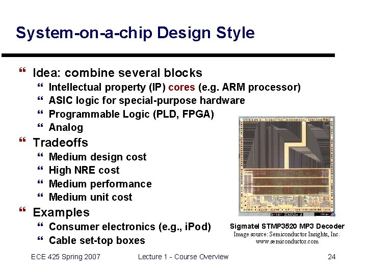 System-on-a-chip Design Style } Idea: combine several blocks } } Intellectual property (IP) cores