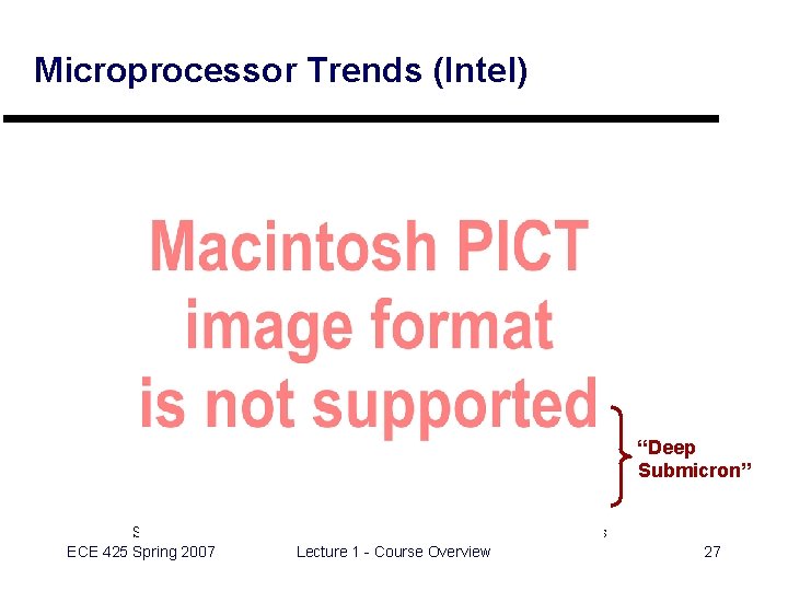 Microprocessor Trends (Intel) “Deep Submicron” Source: http: //www. intel. com/pressroom/kits/quickreffam. htm, media reports ECE