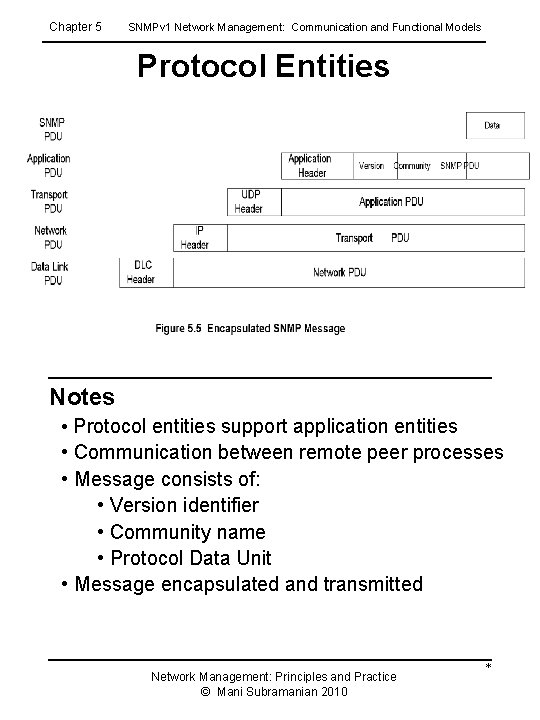 Chapter 5 SNMPv 1 Network Management: Communication and Functional Models Protocol Entities Notes •