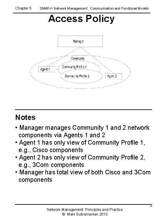 Chapter 5 SNMPv 1 Network Management: Communication and Functional Models Access Policy Notes •
