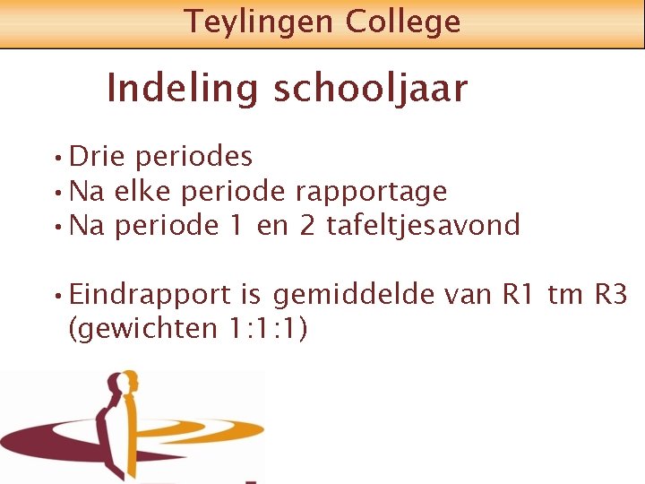 Teylingen College Indeling schooljaar • Drie periodes • Na elke periode rapportage • Na