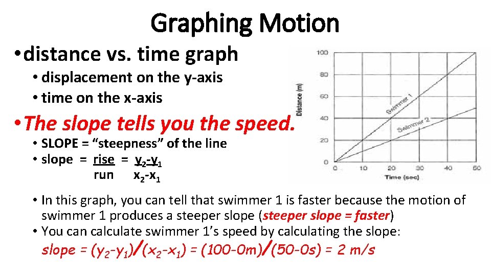 Graphing Motion • distance vs. time graph • displacement on the y-axis • time