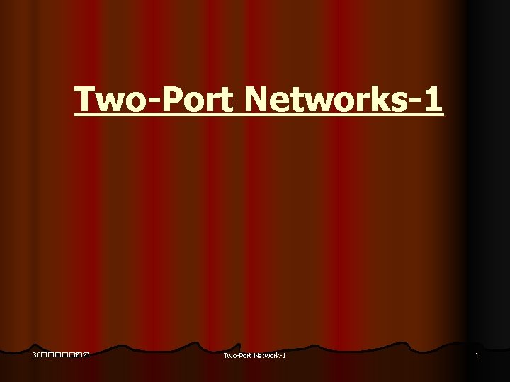 Two-Port Networks-1 30������� 2021 30������� Two-Port Network-1 1 