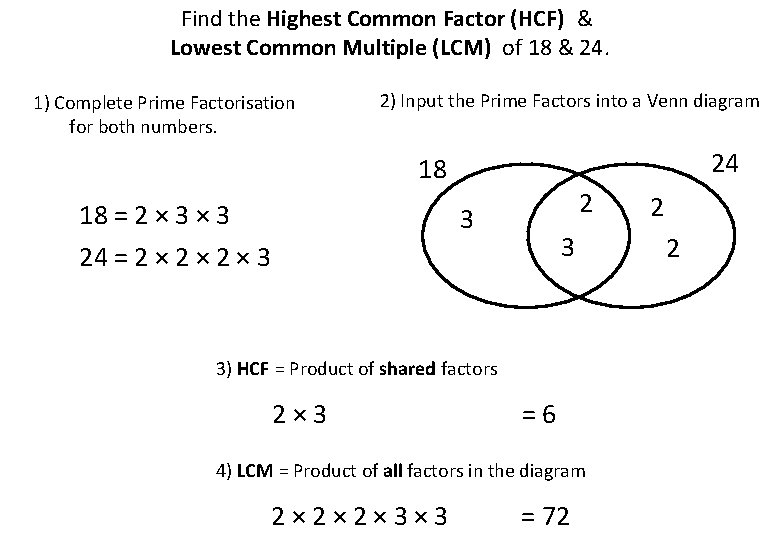 Find the Highest Common Factor (HCF) & Lowest Common Multiple (LCM) of 18 &
