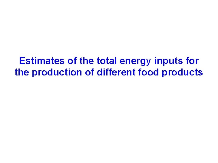 Estimates of the total energy inputs for the production of different food products 
