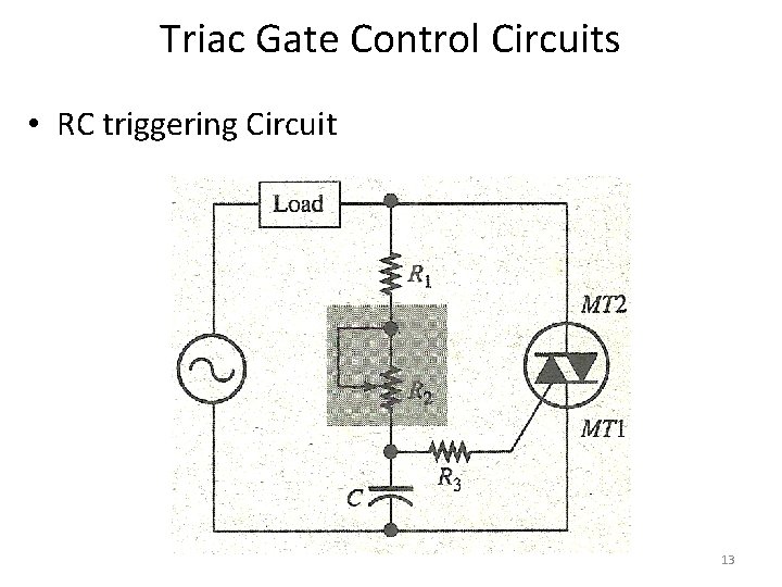 Triac Gate Control Circuits • RC triggering Circuit 13 