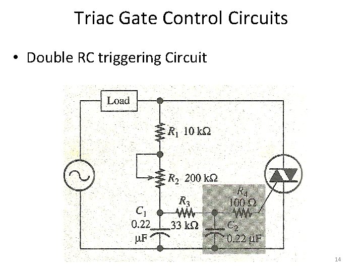 Triac Gate Control Circuits • Double RC triggering Circuit 14 