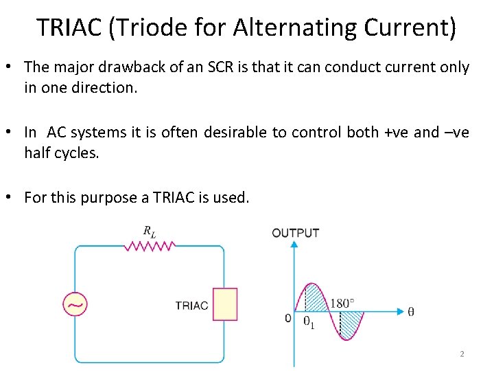 TRIAC (Triode for Alternating Current) • The major drawback of an SCR is that
