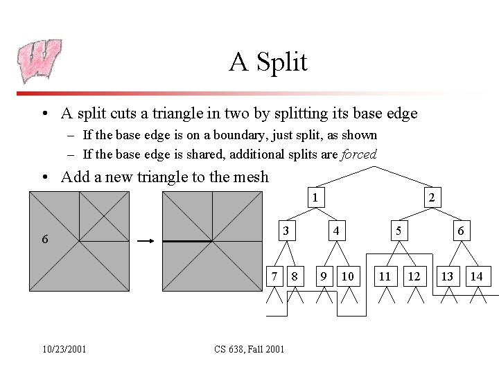 A Split • A split cuts a triangle in two by splitting its base