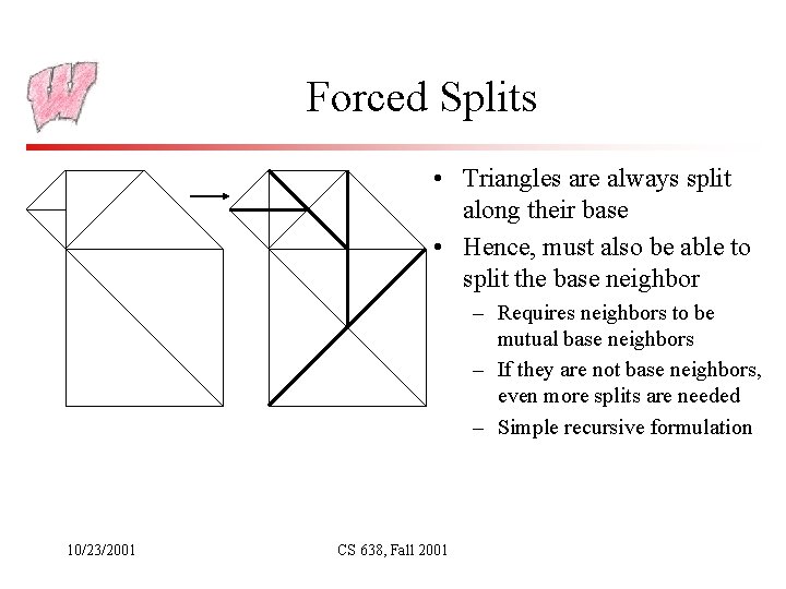 Forced Splits • Triangles are always split along their base • Hence, must also