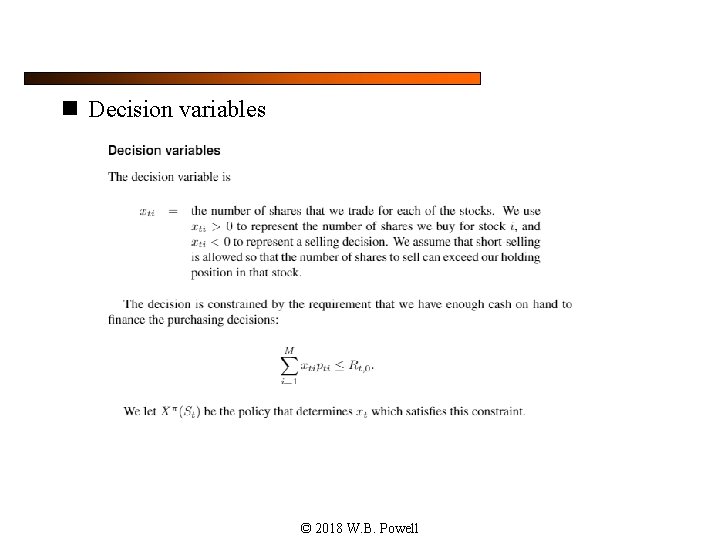 n Decision variables © 2018 W. B. Powell 