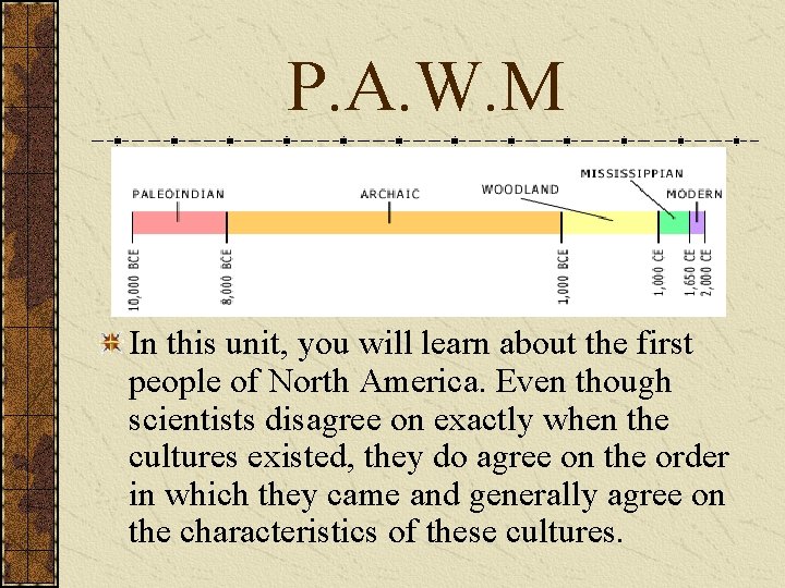 P. A. W. M In this unit, you will learn about the first people