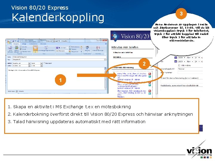 Vision 80/20 Express Kalenderkoppling 3 Anna Anderson är upptagen i möte och återkommer kl.