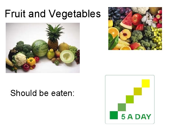 Fruit and Vegetables Should be eaten: 