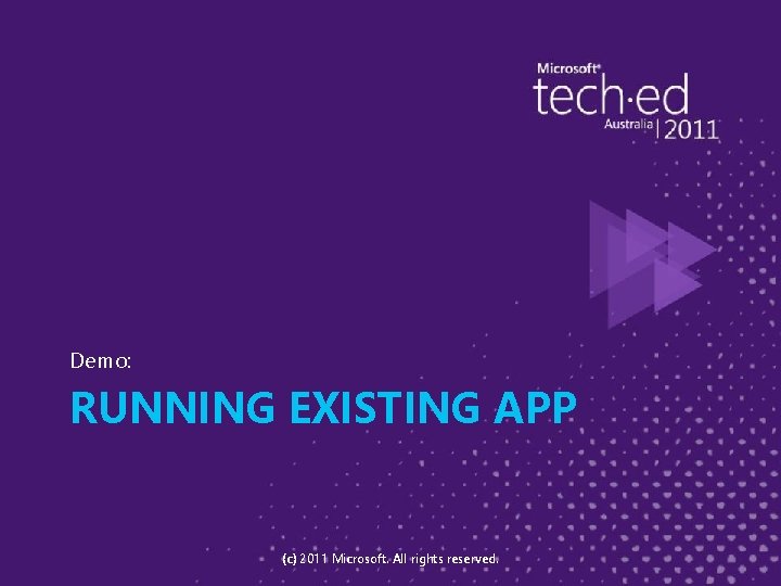 Demo: RUNNING EXISTING APP (c) 2011 Microsoft. All rights reserved. 