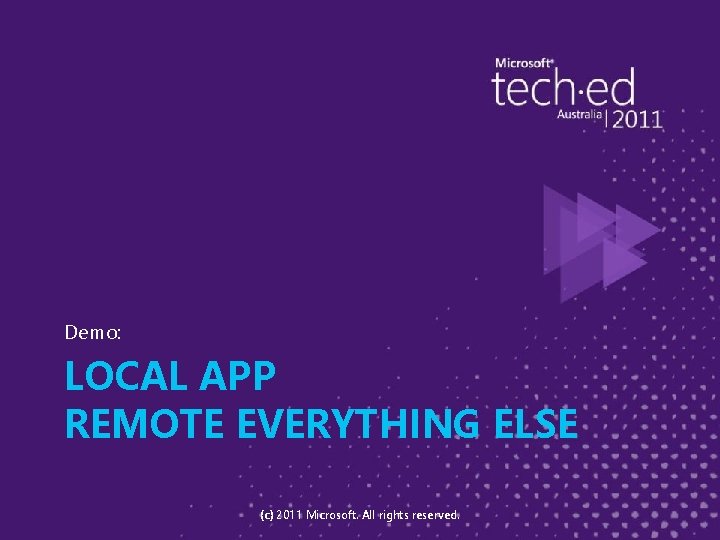 Demo: LOCAL APP REMOTE EVERYTHING ELSE (c) 2011 Microsoft. All rights reserved. 
