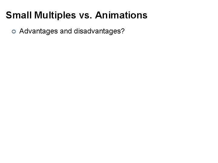 Small Multiples vs. Animations ¢ Advantages and disadvantages? 